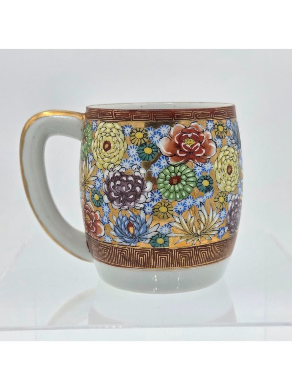 Kutani Yaki Hanazume Handpainted Floral Gosai-de Gold Trim Set 2 Coffee Tea Cup - Picture 6 of 8